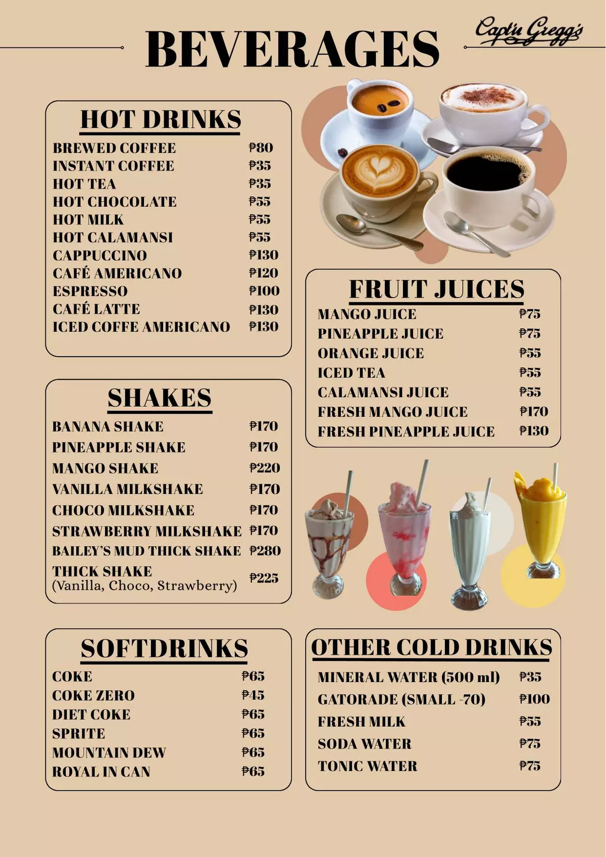 Capt'n Gregg's Menu